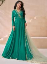 Premium Silk Sea Green Party Wear Embroidery Work Readymade Gown With Dupatta